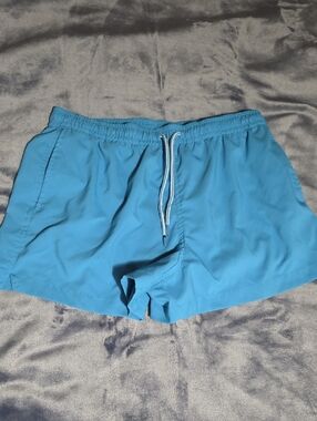 Abercrombie & Fitch Teal Blue Athletic Swim Shorts with Drawstring